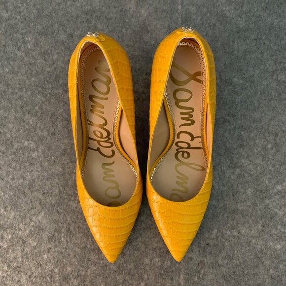 Sam Edelman Hazel Women’s Leather Dijon Yellow Heel Pointed Toe Pump Shoes - Picture 7 of 11